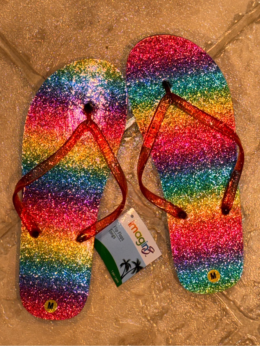 Rainbow Glitter Flip Flops Women’s Size Medium